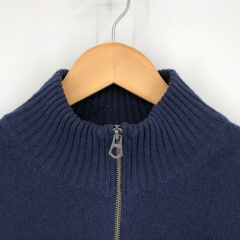 J Crew Mens Sweater Size XL Navy Blue Merino Wool Half Zip Rib Cuff Hem Pullover
